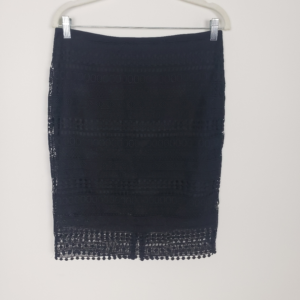 Conrad C Crochet Lace Pencil Skirt Solid Black